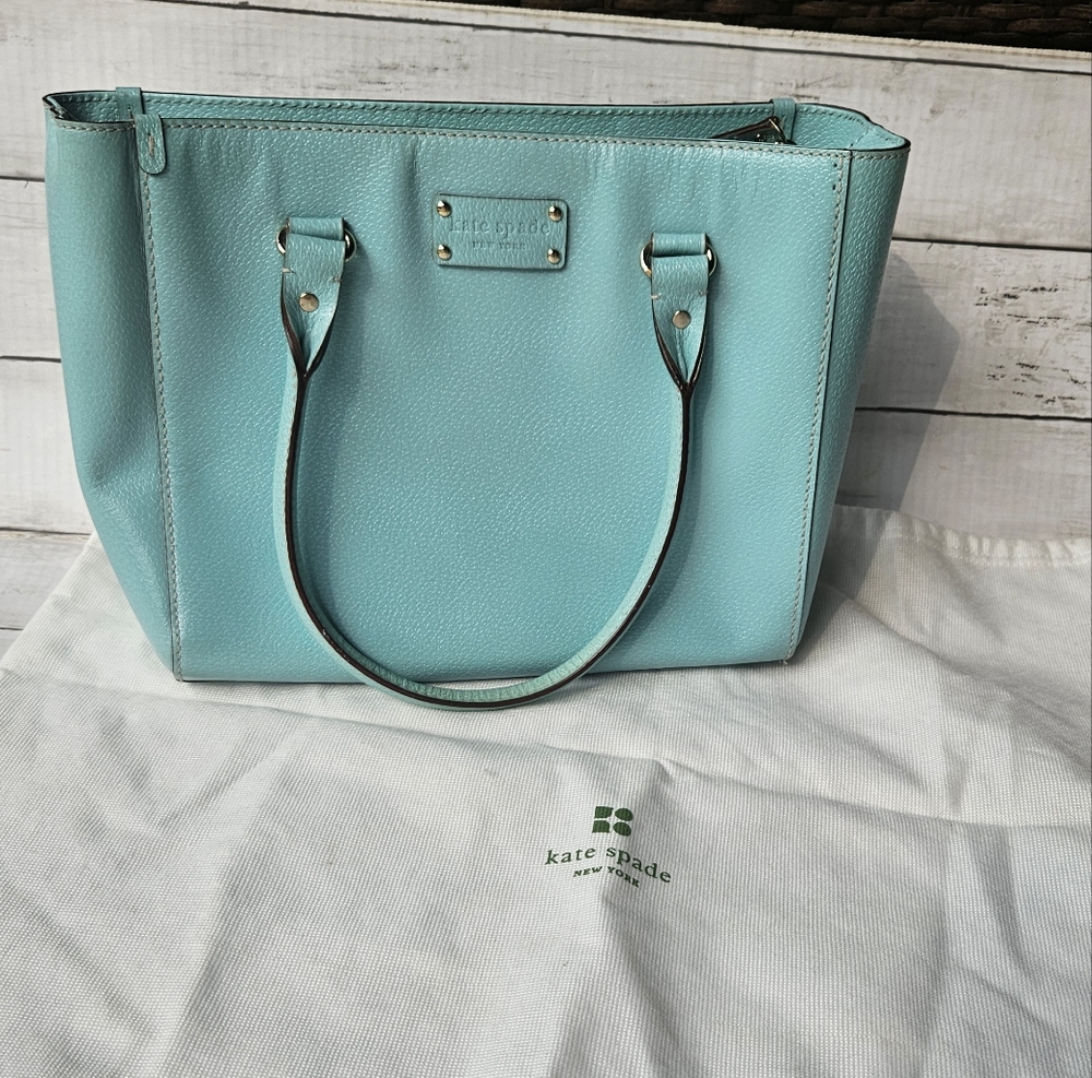 Kate Spade Wellesley Quinn Turquoise‎ Leather Bag Polka Dot Lining + Dust Bag